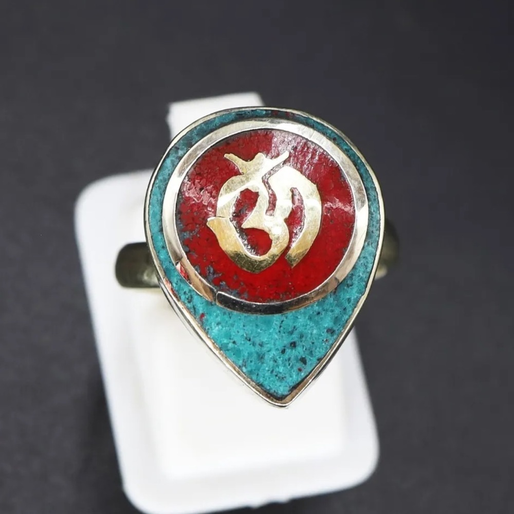 Tibetan turquoise and red coral adjustable rings - Picture 8 of 10
